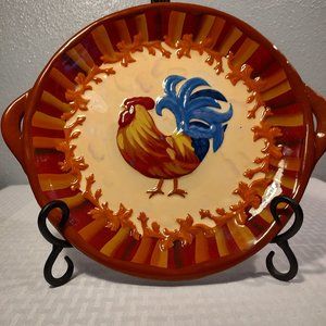 BELLA CASA ROOSTER PLATE BY GANZ EARTHTONES EXCELLENT CONDITION WITH HANDLES 10"
